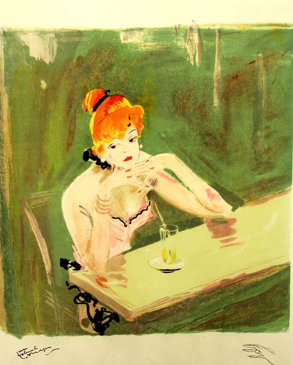 Litografía Domergue - La  Parisienne  Mauricette Au Cafe Caumartin