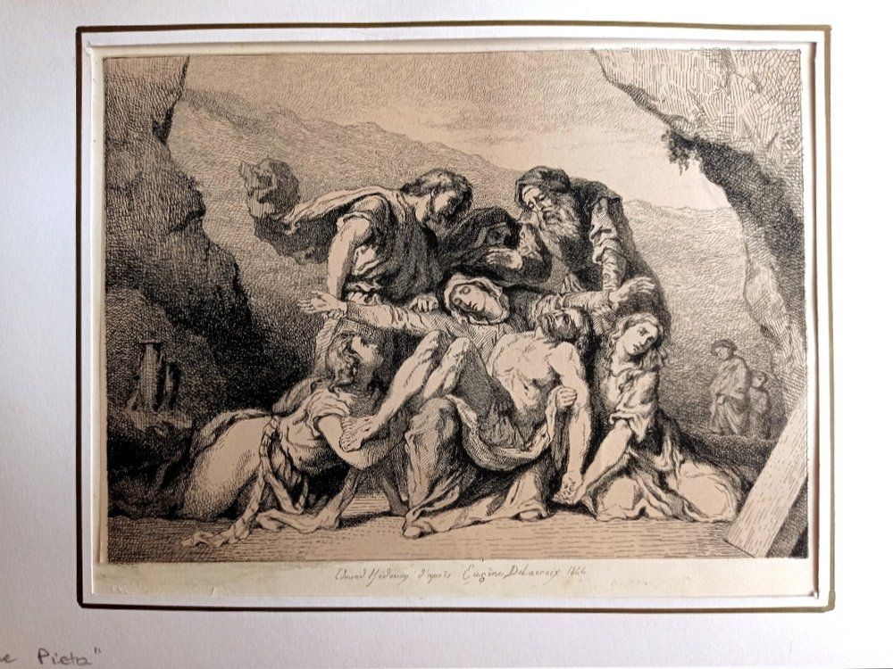 Grabado Delacroix - La Pietà, 1844- Pierre Edmond Alexandre Hédouin, Gravure, epreuve d'artiste, 1844