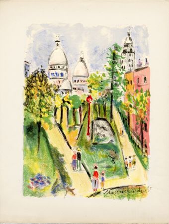 Litografía Utrillo - LA PLACE SAINT-PIERRE (le Sacré-Cœur). Épreuve pour Maurice Utrillo (1955)