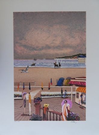 Litografía Dilley - La plage de Deauville