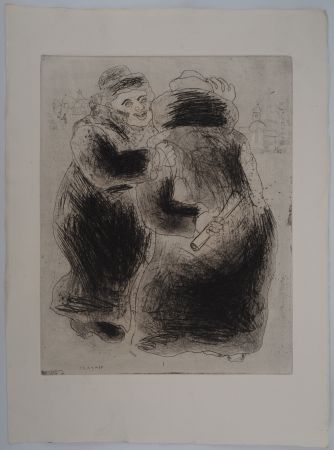 Grabado Chagall - La rencontre en Houppelande