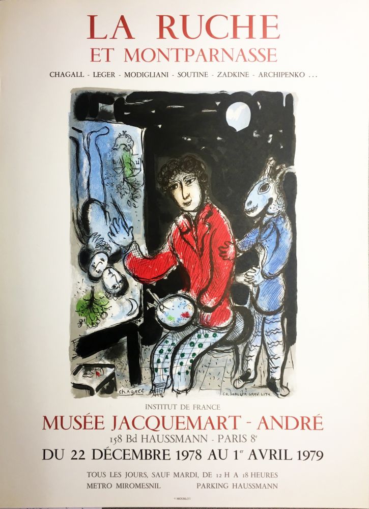 Litografía Chagall - LA RUCHE ET MONTPARNASSE. Affiche en lithographie  par C. Sorlier (1978).