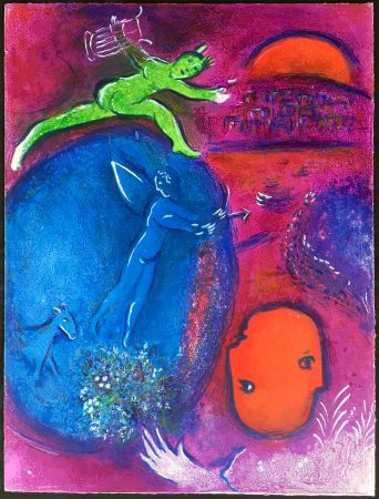 Litografía Chagall - LA RUSE DE DOCRON (de la Suite Daphnis & Chloé - 1961)