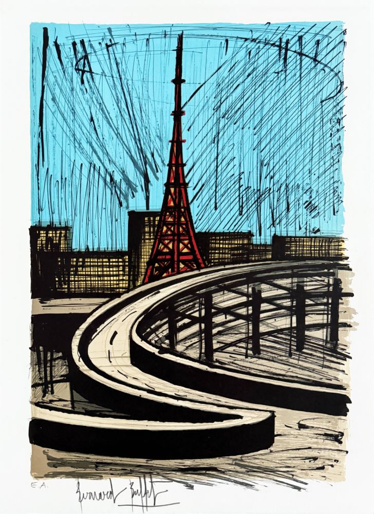 Litografía Buffet - La tour Eiffel et l'autoroute, Tokyo