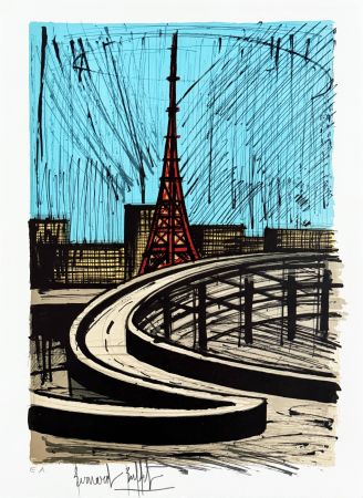 Litografía Buffet - La tour Eiffel et l'autoroute, Tokyo