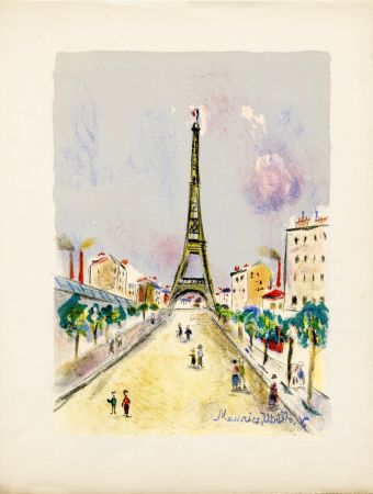 Litografía Utrillo - LA TOUR EIFFEL. Épreuve pour Maurice Utrillo (Paris, 1955)