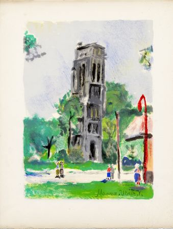 Litografía Utrillo - LA TOUR SAINT-JACQUES. Épreuve pour Maurice Utrillo (Paris, 1955)