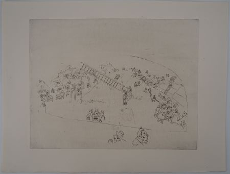 Grabado Chagall - La vie de village (A la barrière de la ville)