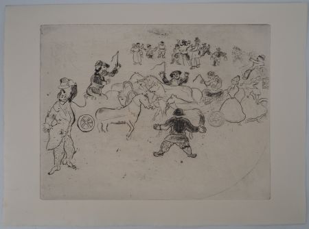 Grabado Chagall - L'accident de la circulation (Collusion en chemin)