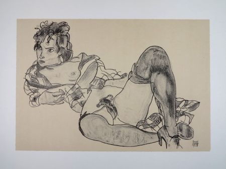 Litografía Schiele - L'AGUICHEUSE / THE SEDUCTIVE GIRL - 1918