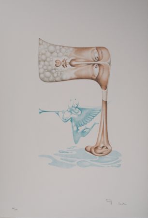 Litografía Pérahim - L'Alphabet Hébreu : Homme et trompette céleste