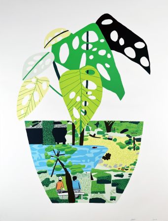 Serigrafía Wood - Landscape Pot with Plant