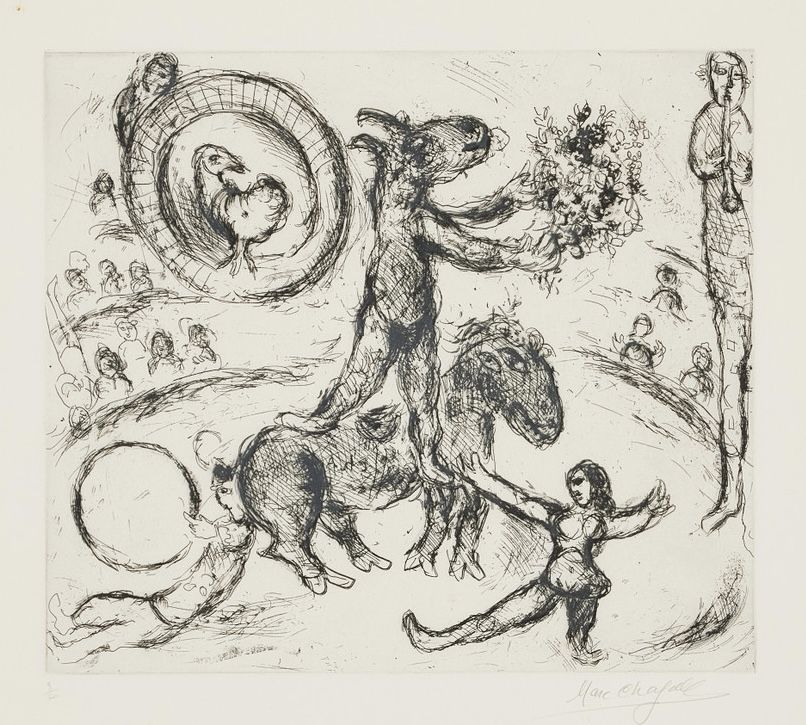 Grabado Chagall - L'Ane au bouquet de fleurs