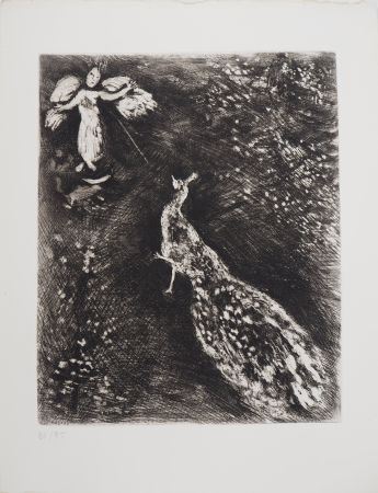 Grabado Chagall - L'ange et le paon (Le paon se plaignant  Junon)
