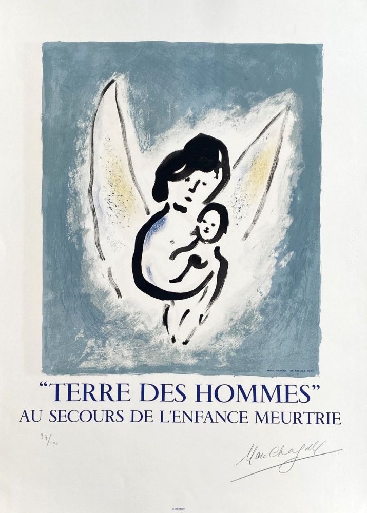 Litografía Chagall - L'ange et l'enfant - Terre des Hommes