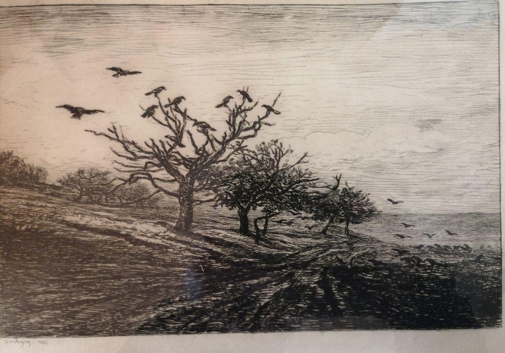 Aguafuerte Daubigny - L'arbre aux corbeaux