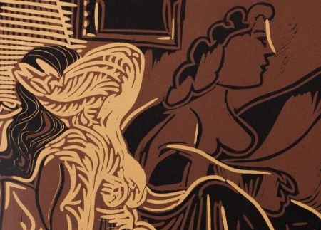 Linograbado Picasso - L'attente : Deux femmes à la fenêtre
