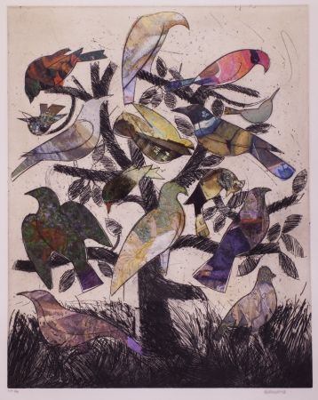 Litografía Valdés - Le arbre aux oiseaux