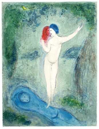 Litografía Chagall - LE BAISER DE CHLOÉ (de Daphnis et Choé. 1961)