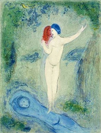 Litografía Chagall - Le baiser de Chloé