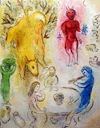 Litografía Chagall - Le banquet de Pan
