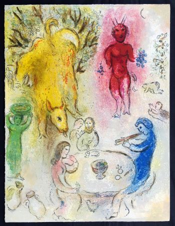 Litografía Chagall - LE BANQUET DE PAN (de la Suite Daphnis & Chloé - 1961)