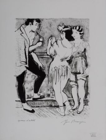 Litografía Brayer - Le bar des artistes #VIII, 1949 - Hand-signed