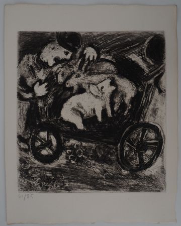 Grabado Chagall - Le berger et son troupeau