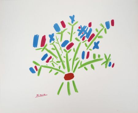 Litografía Picasso - Le bouquet Bleu, Blanc, Rouge