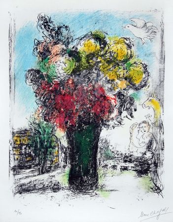 Litografía Chagall - Le Bouquet Rouge et jaune (Red and Yellow Bouquet)