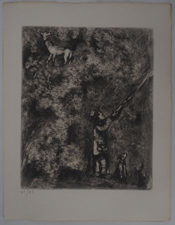 Grabado Chagall - Le cerf chassé (Le cerf et la vigne)