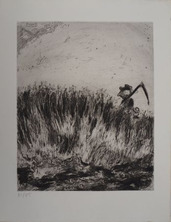 Grabado Chagall - Le champ (L'Alouette et ses petits, avec le maître d'un champ)