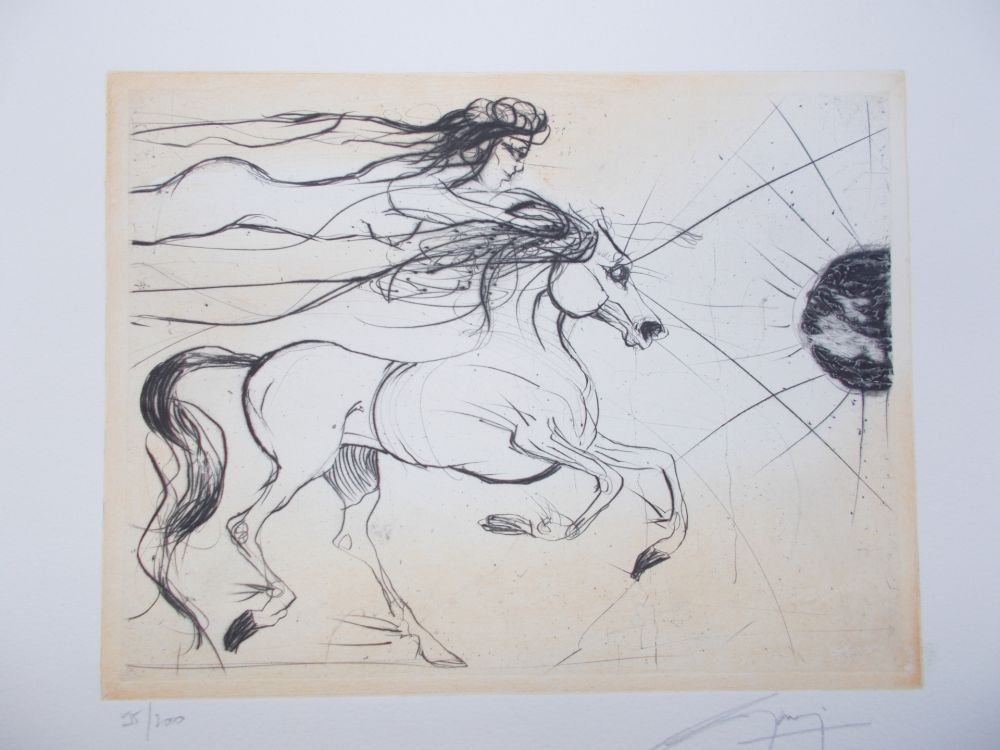 Grabado Guiny - Le cheval et la femme