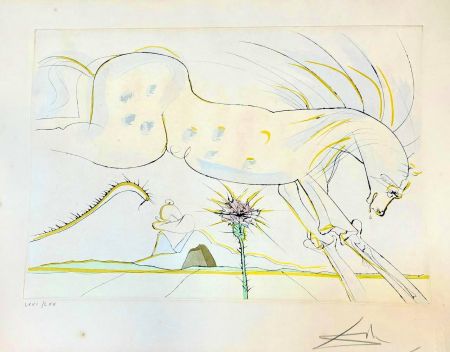 Grabado Dali - Le Cheval et le Loup (Le Bestiaire de La Fontaine) (1974)