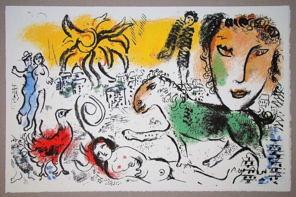 Litografía Chagall - Le cheval vert