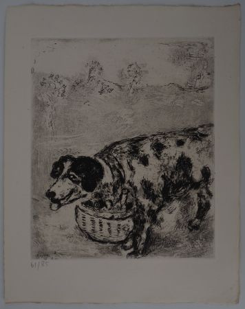 Grabado Chagall - Le chien au panier (Le chien qui porte à son cou le dîner de son maître)