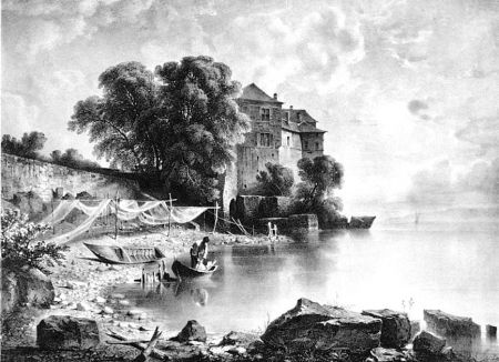 Litografía Fontanesi - Le château de Glérolles (Lac de Genève)