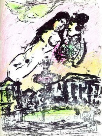 Litografía Chagall - Le Ciel de la Place de la Concorde M. 393