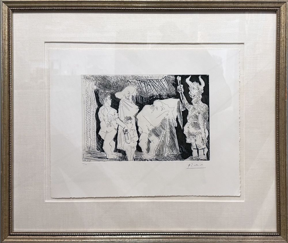 Aguafuerte Y Aguatinta Picasso - Le Cocu Posant pour une photographie devant des spectateurs (The cuckold posing for a photograph in front of spectators)