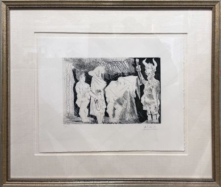 Aguafuerte Y Aguatinta Picasso - Le Cocu Posant pour une photographie devant des spectateurs (The cuckold posing for a photograph in front of spectators)
