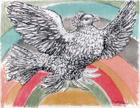 Litografía Picasso - Le Colomb Volant  - The Flying Dove with a Rainbow