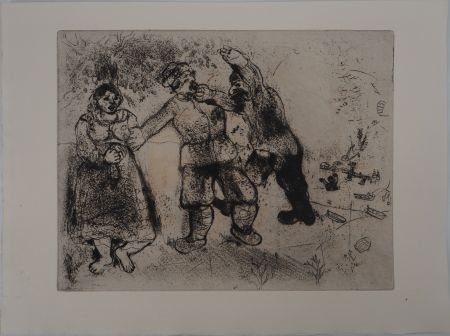 Grabado Chagall - Le conflit (Grigori va-toujours-et-tu-n'arriveras-pas)
