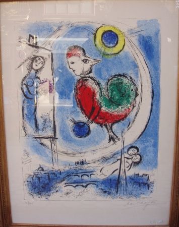 Litografía Chagall - Le coq sur Paris 
