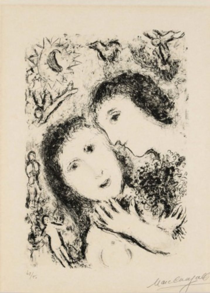 Litografía Chagall - Le couple aux anges