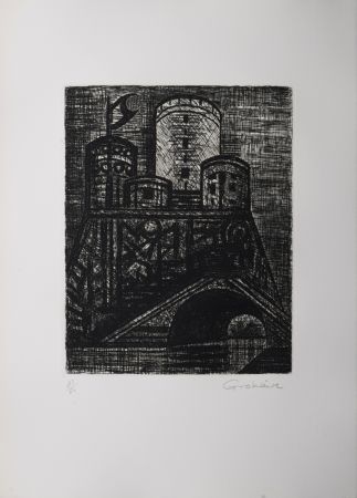 Litografía Gromaire - Le donjon de Dunsinane, 1958
