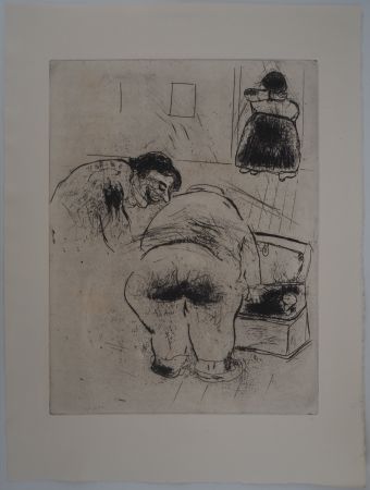Grabado Chagall - Le déménagement (Notre héros tenait à être prêt)