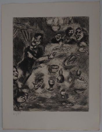 Grabado Chagall - Le dîner (Le rieur et les poissons)