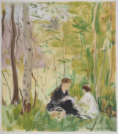 Litografía Morisot - Le goûter en forêt