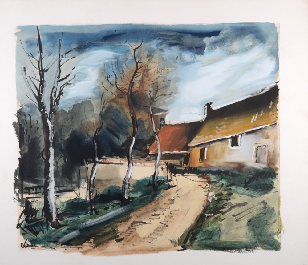 Litografía Vlaminck - Le hameau près de Verneuil, vers 1950