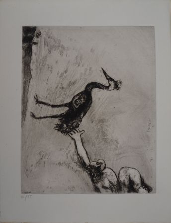 Grabado Chagall - Le héron (Les grenouilles qui demandent un roi)